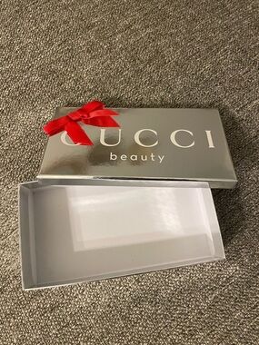 Gucci Silver Beauty Gift Box with Red Bow Accent